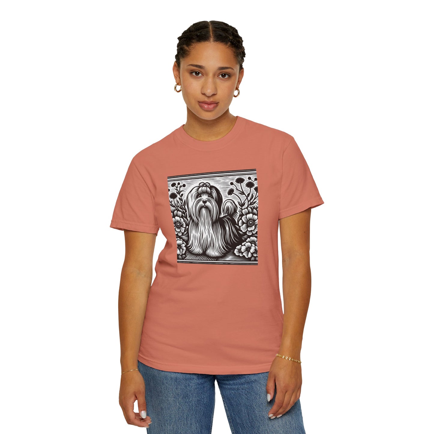 Havanese - Unisex Garment-Dyed T-shirt with Floral Dog Design - Perfect for Pet Lovers