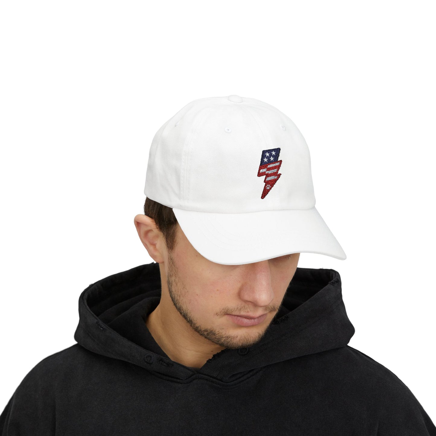 Patriotic Classic Dad Cap - Vintage American Flag Lightning Bolt Design, Perfect for Father's Day, Summer Outings, Casual Wear
