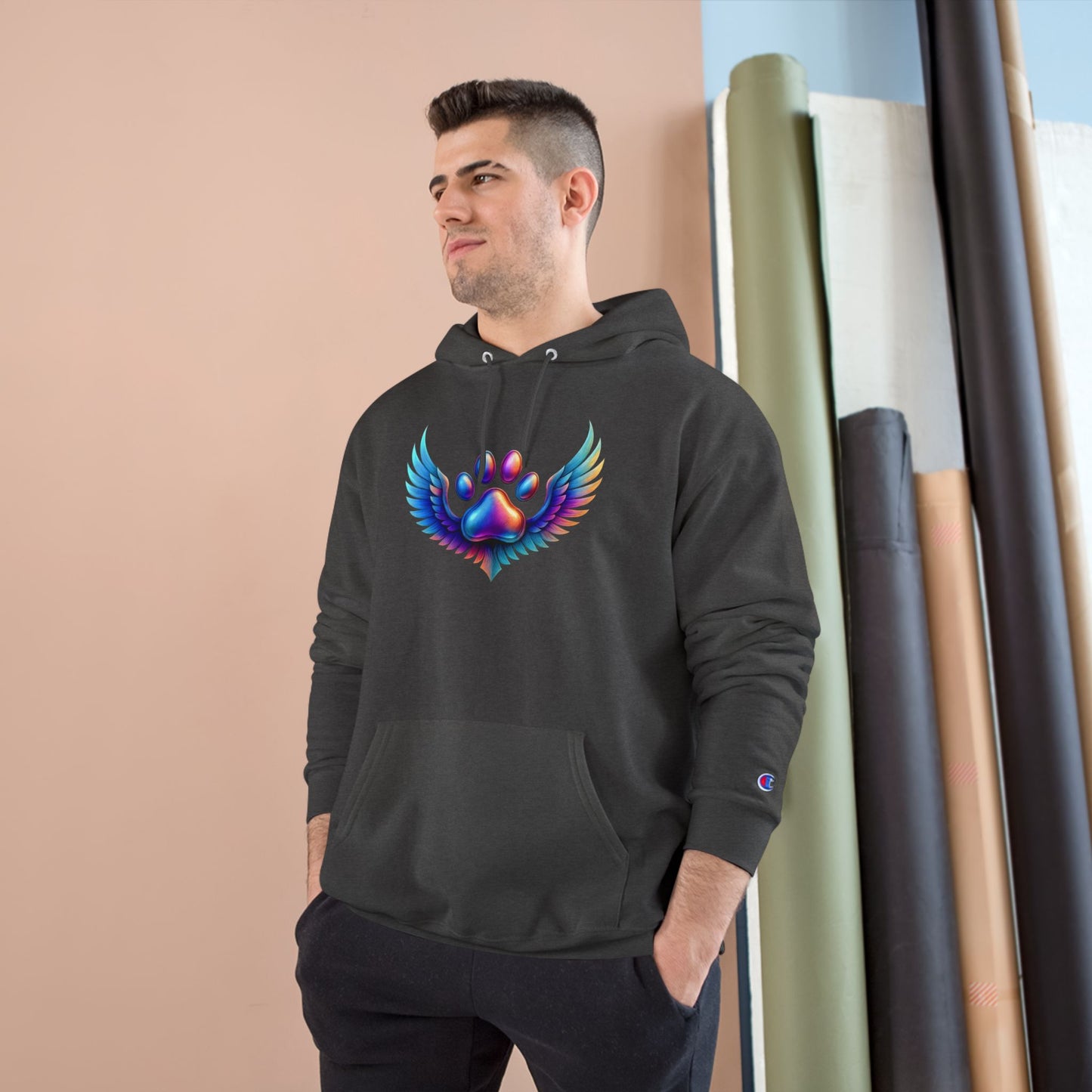 Colorful Paw Print Champion Hoodie, Pet Lover Gift, Animal Rescue Support, Cozy Casual Sweatshirt, Unique Animal Design