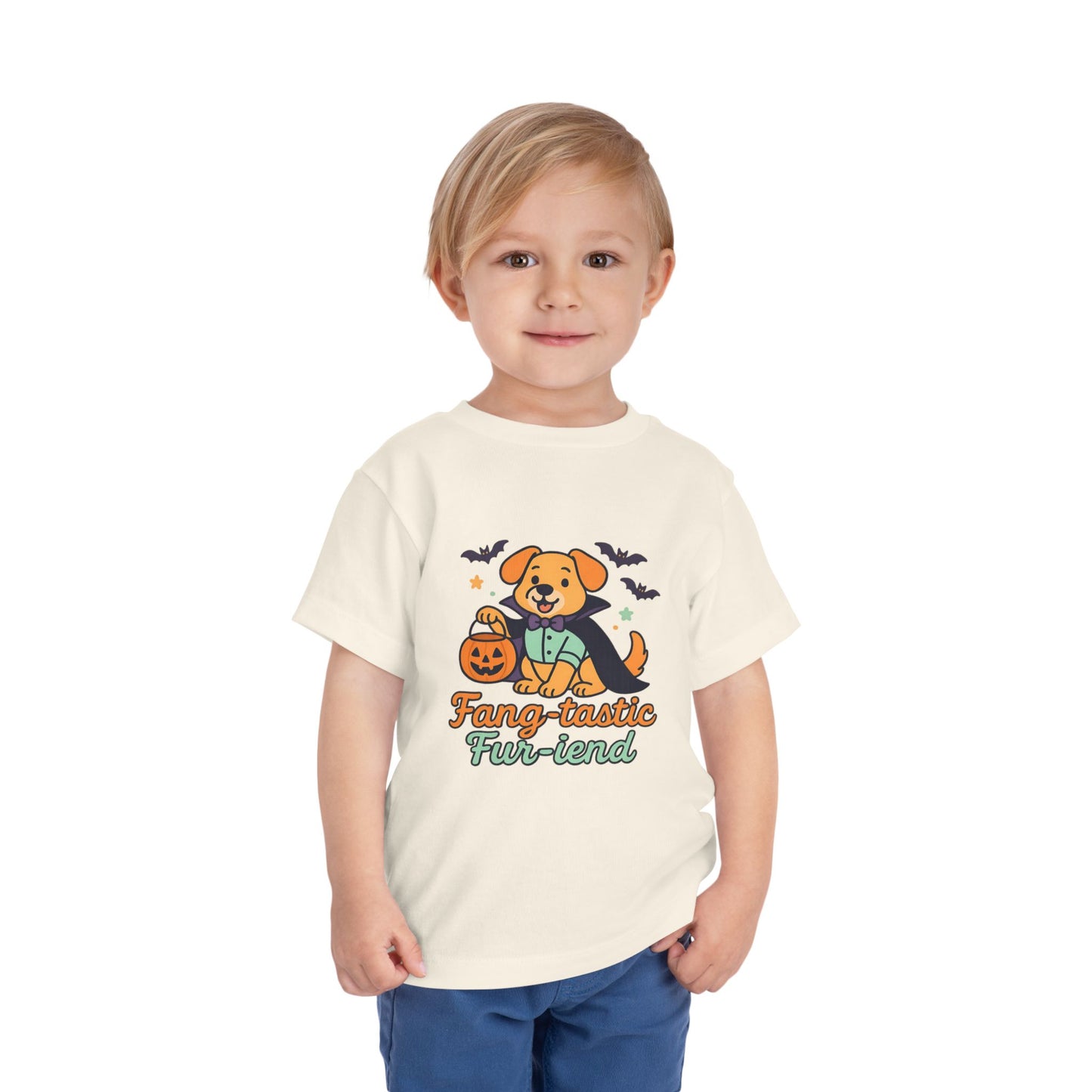 Fang-tastic Fur-iend Toddler Tee, Halloween Shirt for Kids, Cute Dog Graphic Tee, Toddler Halloween Outfit, Fall Celebration T-Shirt