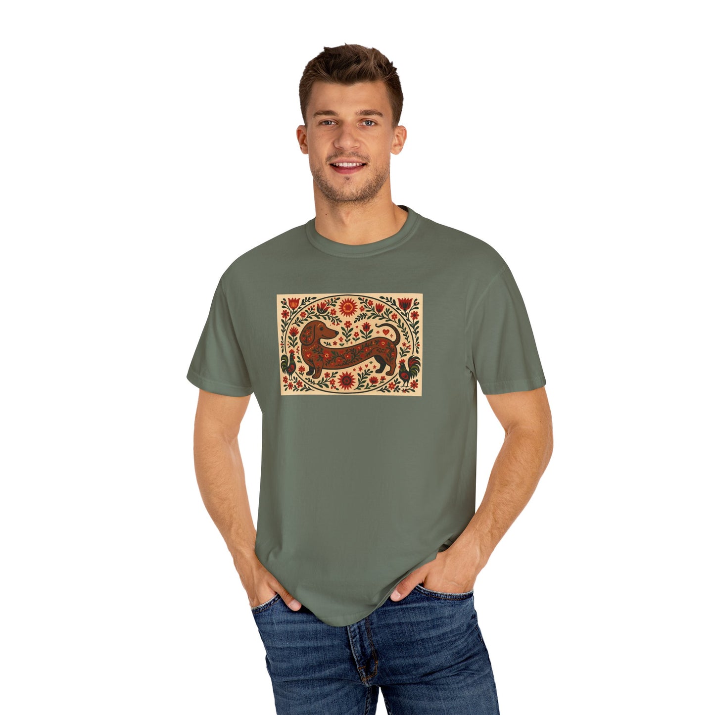Artistic Garment-Dyed Unisex T-Shirt - Handcrafted Floral Design