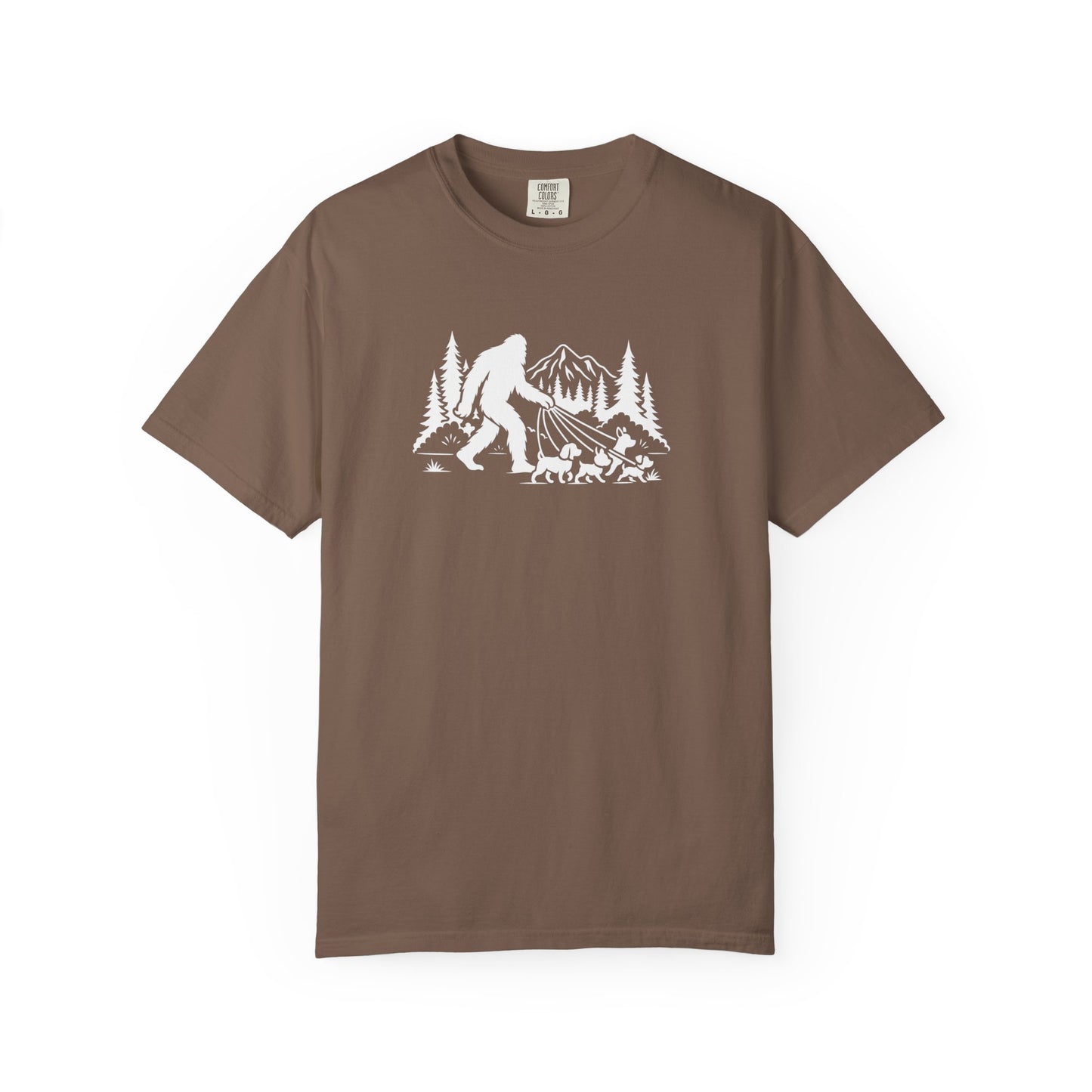 Bigfoot dog walk T-Shirt with Outdoor Adventure Design