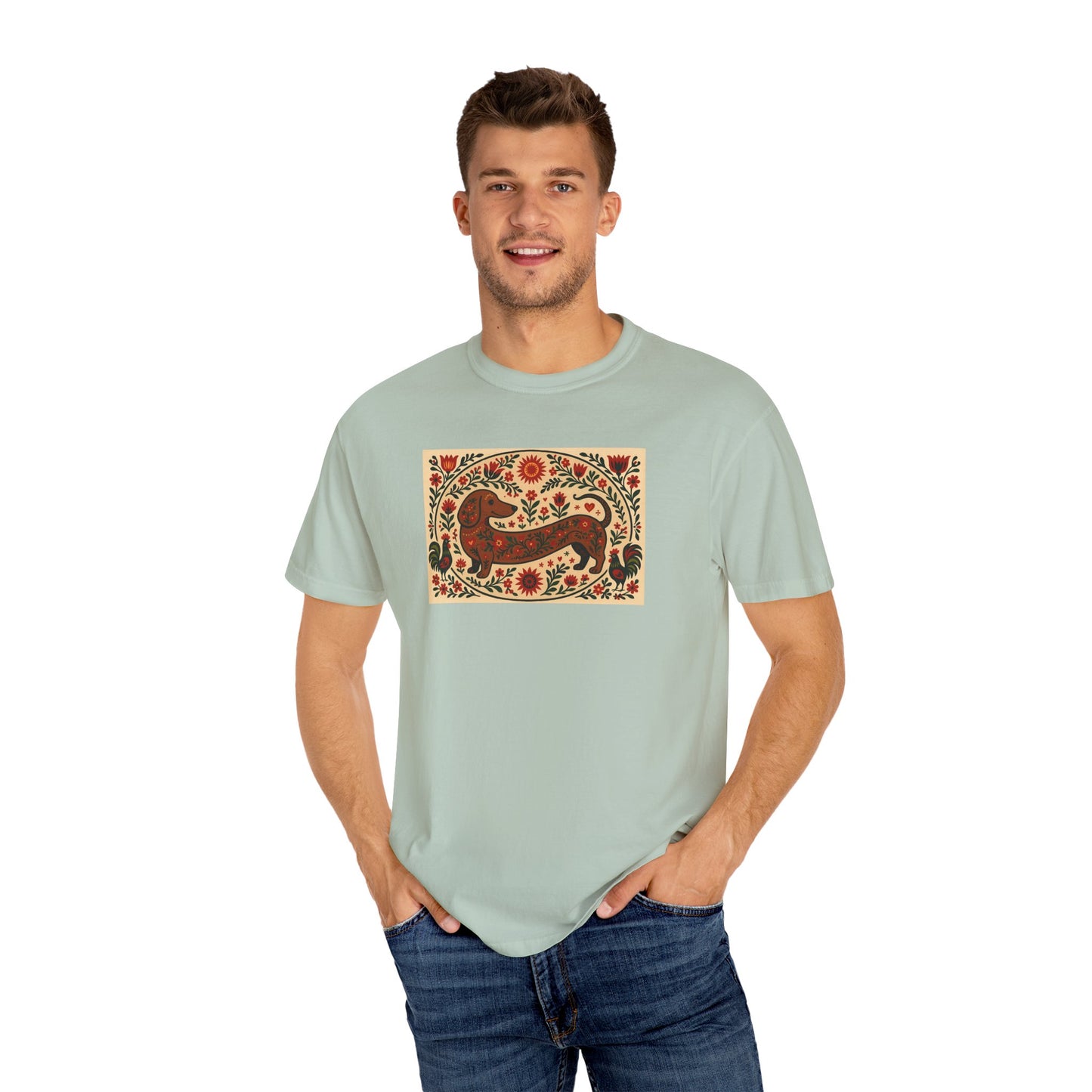 Artistic Garment-Dyed Unisex T-Shirt - Handcrafted Floral Design