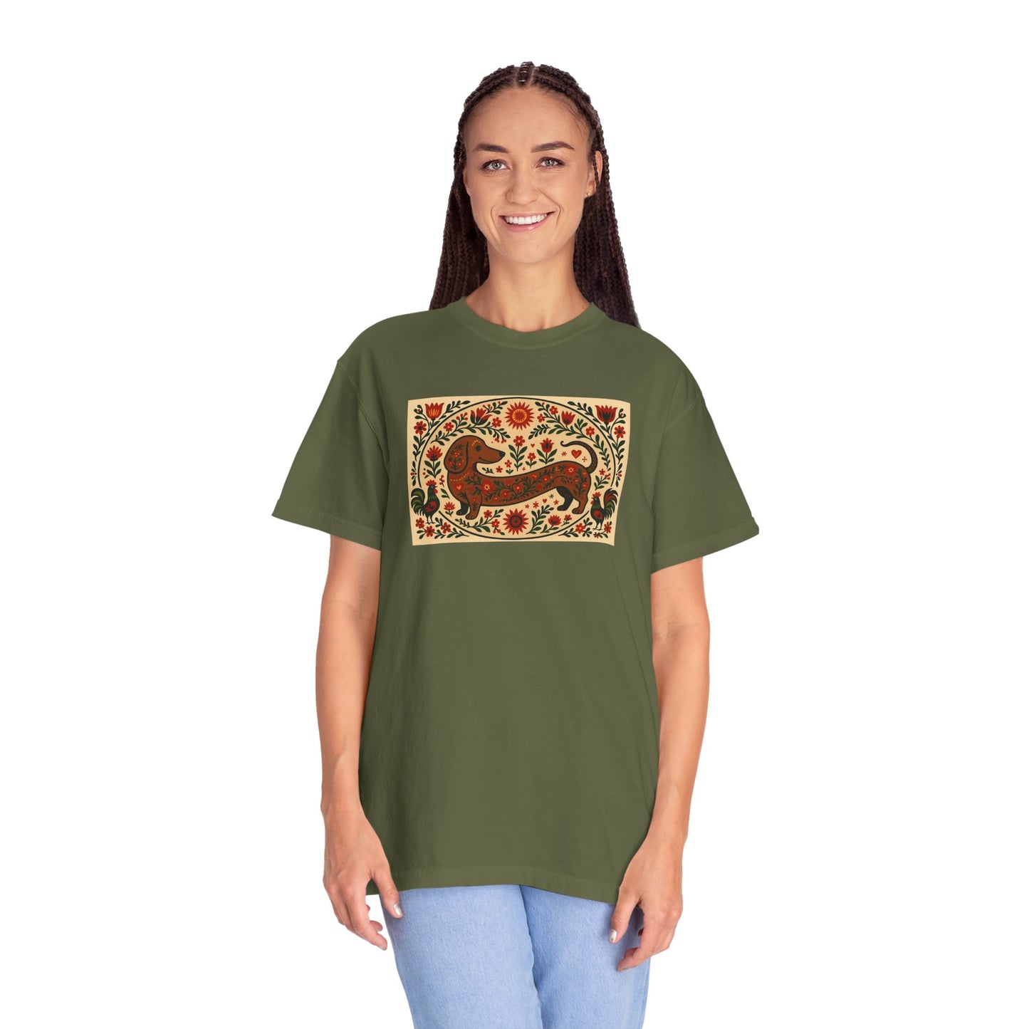 Artistic Garment-Dyed Unisex T-Shirt - Handcrafted Floral Design