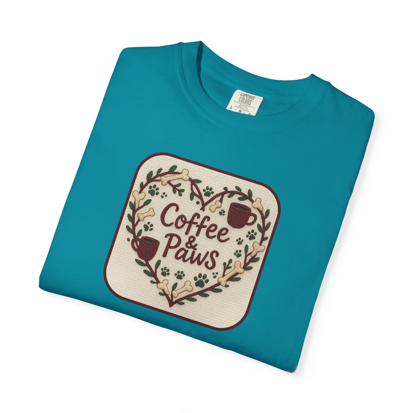 Coffee Paws Unisex Garment-Dyed T-shirt, Cute Coffee Lover Tee, Gift for Dog Owners, Nature-Inspired Shirt, Cozy Casual Wear