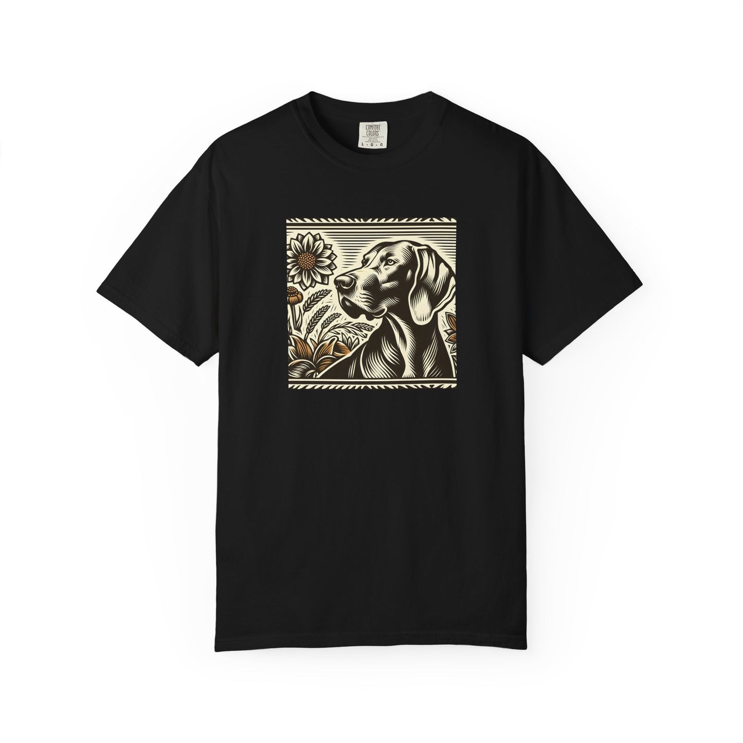Weimaraner Dog Lover's Unisex Garment-Dyed T-Shirt with Floral Design