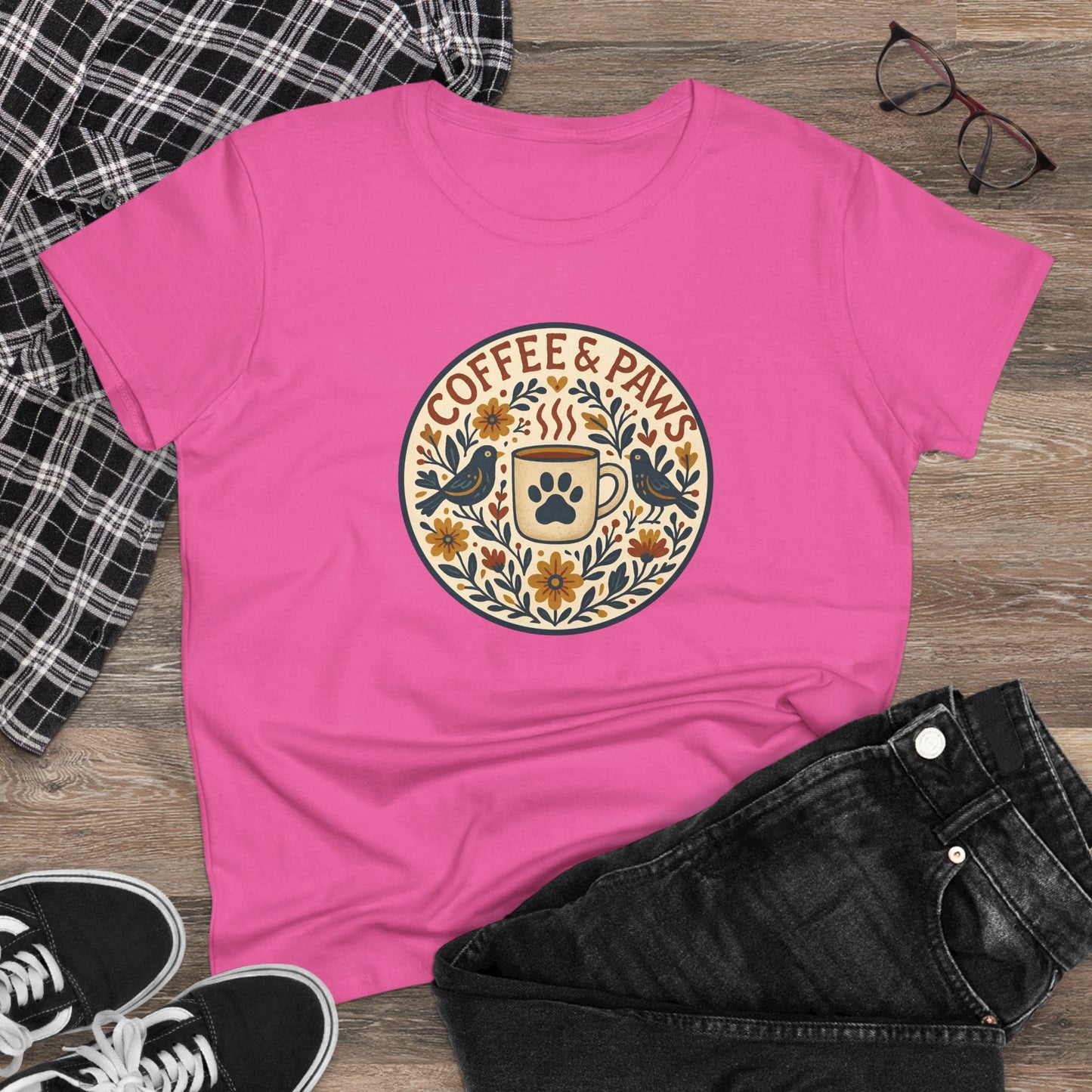 Cozy Coffee & Paws Tee, Casual Animal Lover T-Shirt, Gift for Pet Owners, Cute Coffee Shirt, Summer Essentials, Coffee Lover Apparel