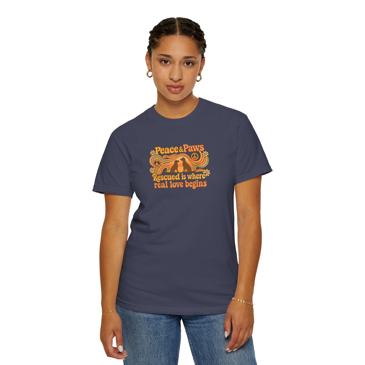 Peace & Paws T-Shirt, Perfect Gift for Couples, Vintage Style Tee, Unisex Casual Wear, Summer Fashion, Statement Shirt