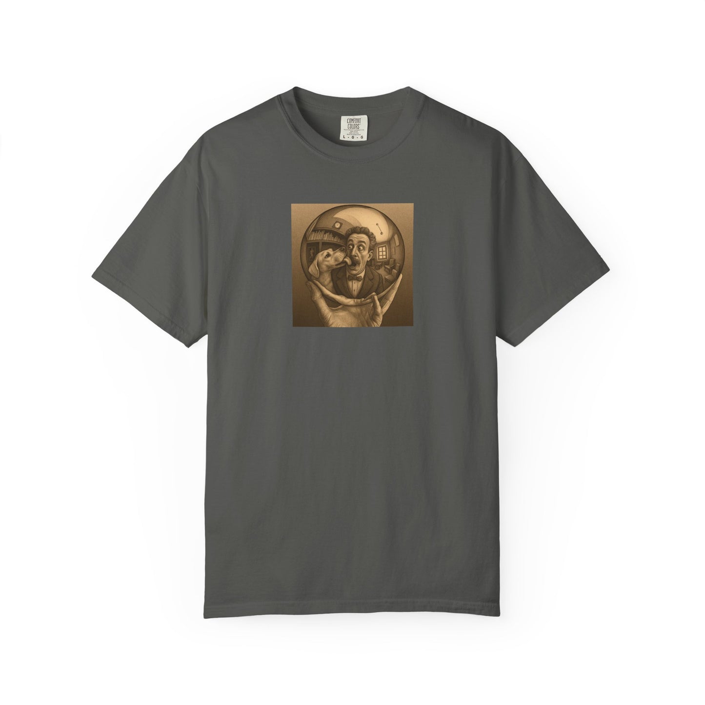 MC Escher and His Dog Unisex Garment-Dyed T-shirt - Retro Design for Creative Souls