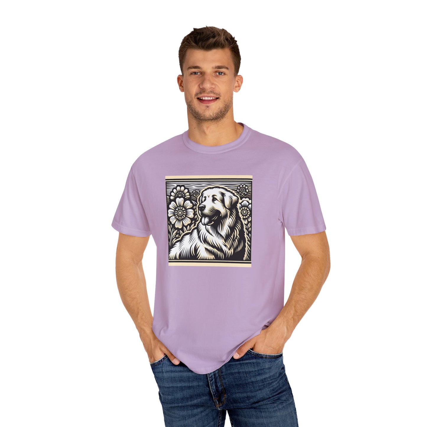 Great Pyrenees - Unisex Dog Lover T-Shirt - Garment-Dyed Vintage Floral Design