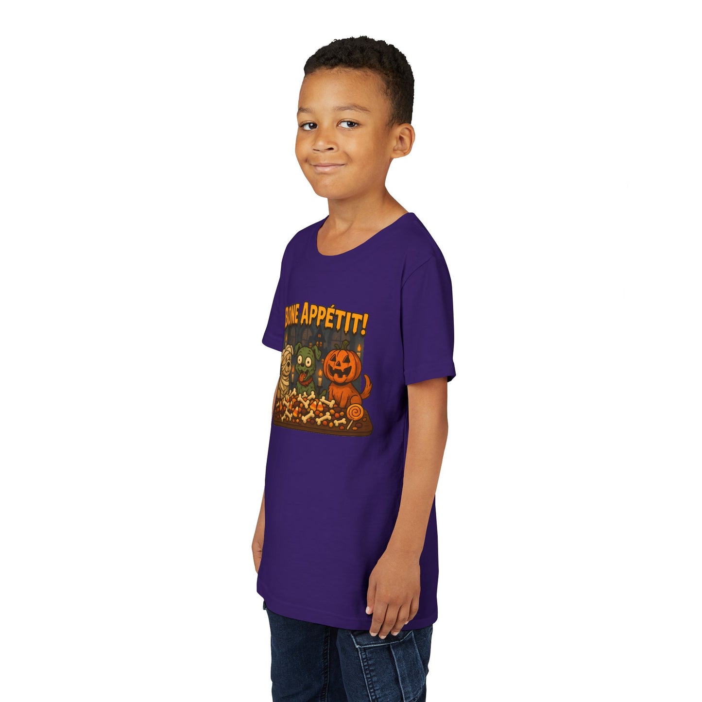 Halloween Kids Tee - Bone Appetit! Funny Short Sleeve Shirt for Trick or Treat, Spooky Season, Gift for Kids