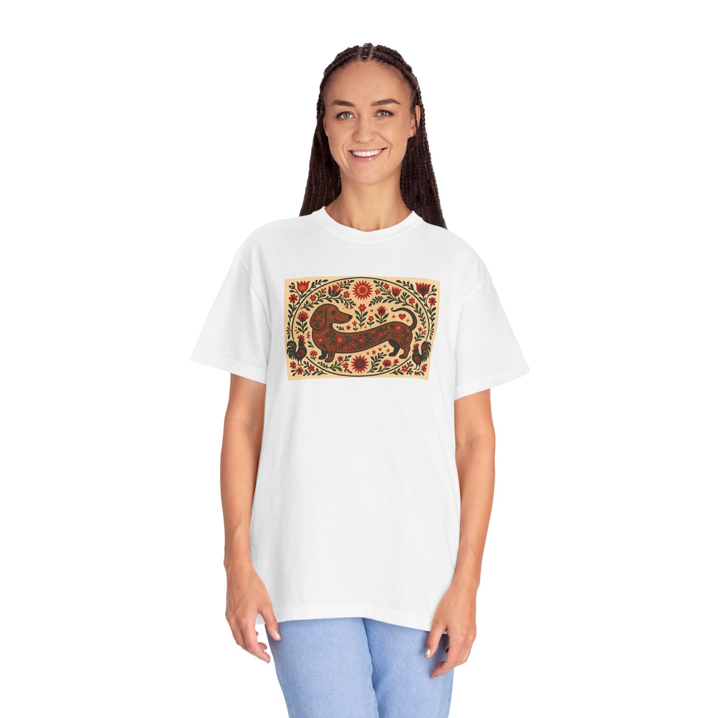 Artistic Garment-Dyed Unisex T-Shirt - Handcrafted Floral Design