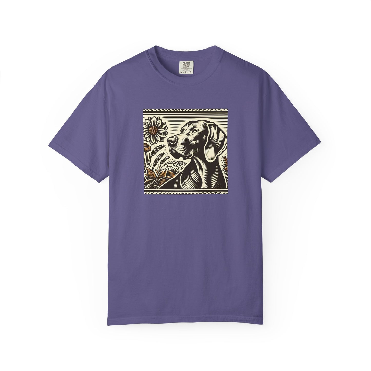 Weimaraner Dog Lover's Unisex Garment-Dyed T-Shirt with Floral Design