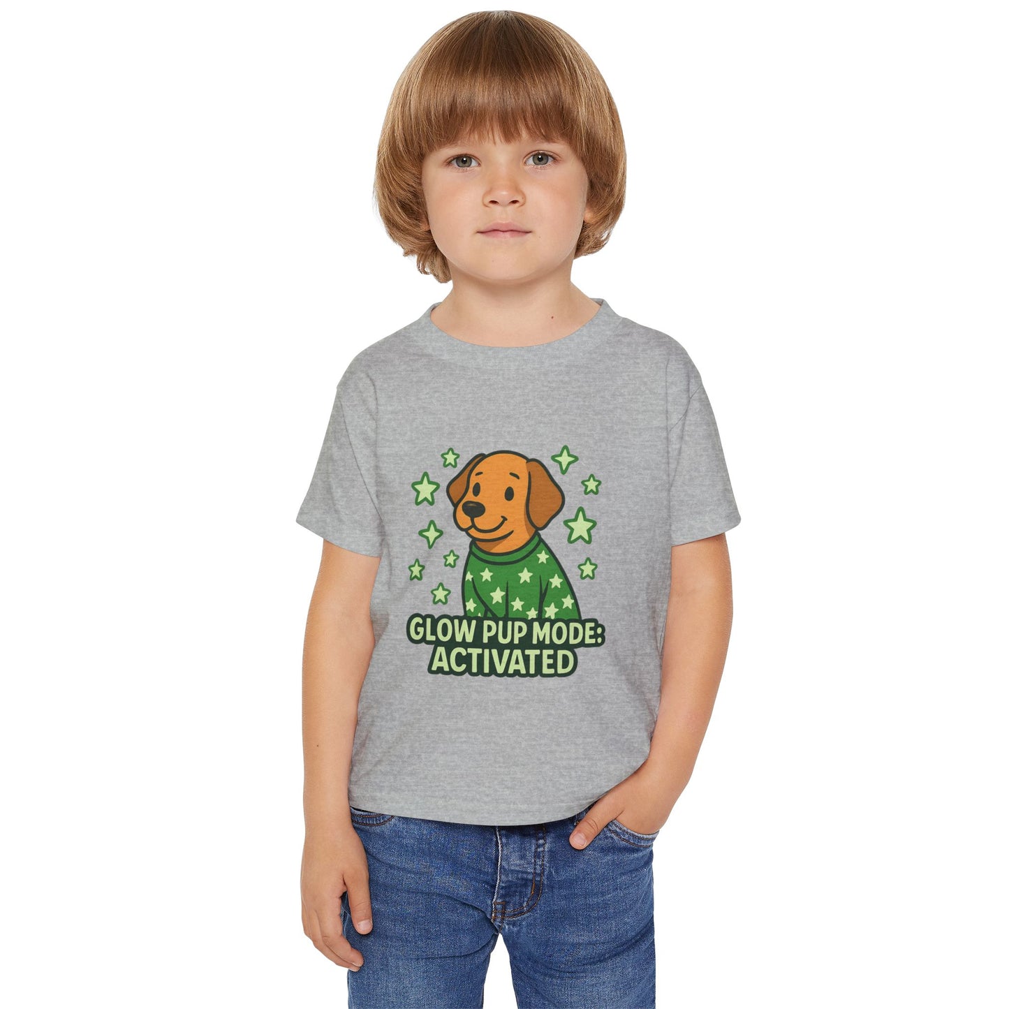Glow Pup Mode Toddler T-Shirt, Cute Dog Shirt, Kids Graphic Tee, Pet Lover Gift, Playful Toddler Clothing