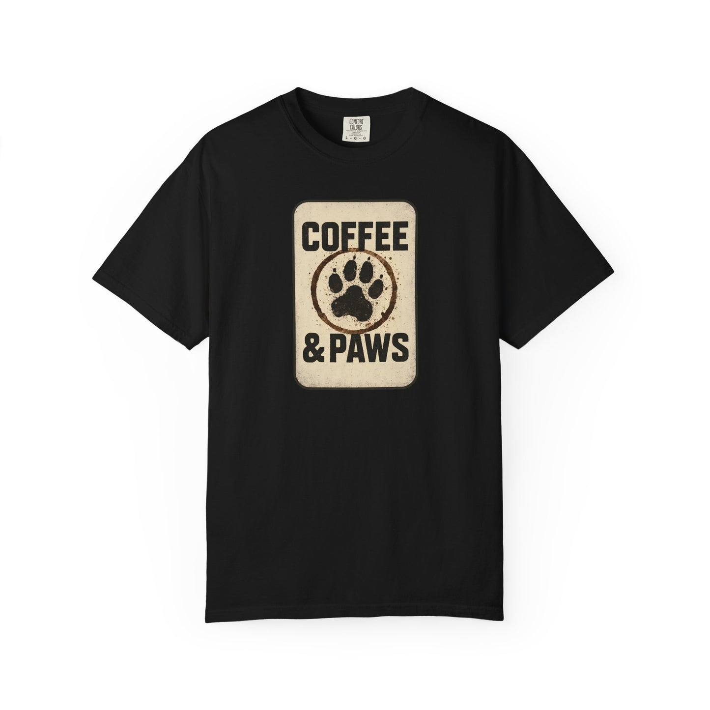 Coffee & Paws Unisex Garment-Dyed T-shirt, Dog Lover Tee, Pet Owner Gift, Coffee Lover Shirt, Animal Enthusiast Apparel, Casual Wear