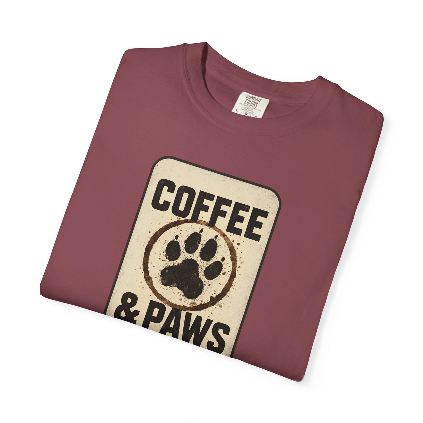 Coffee & Paws Unisex Garment-Dyed T-shirt, Dog Lover Tee, Pet Owner Gift, Coffee Lover Shirt, Animal Enthusiast Apparel, Casual Wear