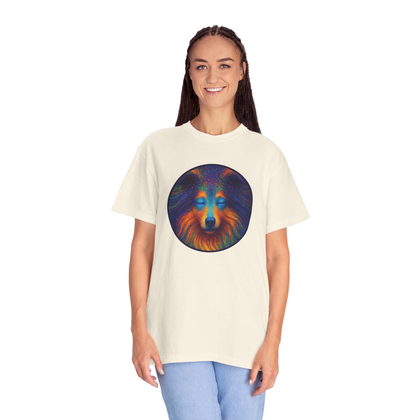 Vibrant Art T-Shirt, Psychedelic Collie Shirt, Unisex Tee, Unique Graphic Tee, Bohemian Style T-Shirt, Nature Lover Gift