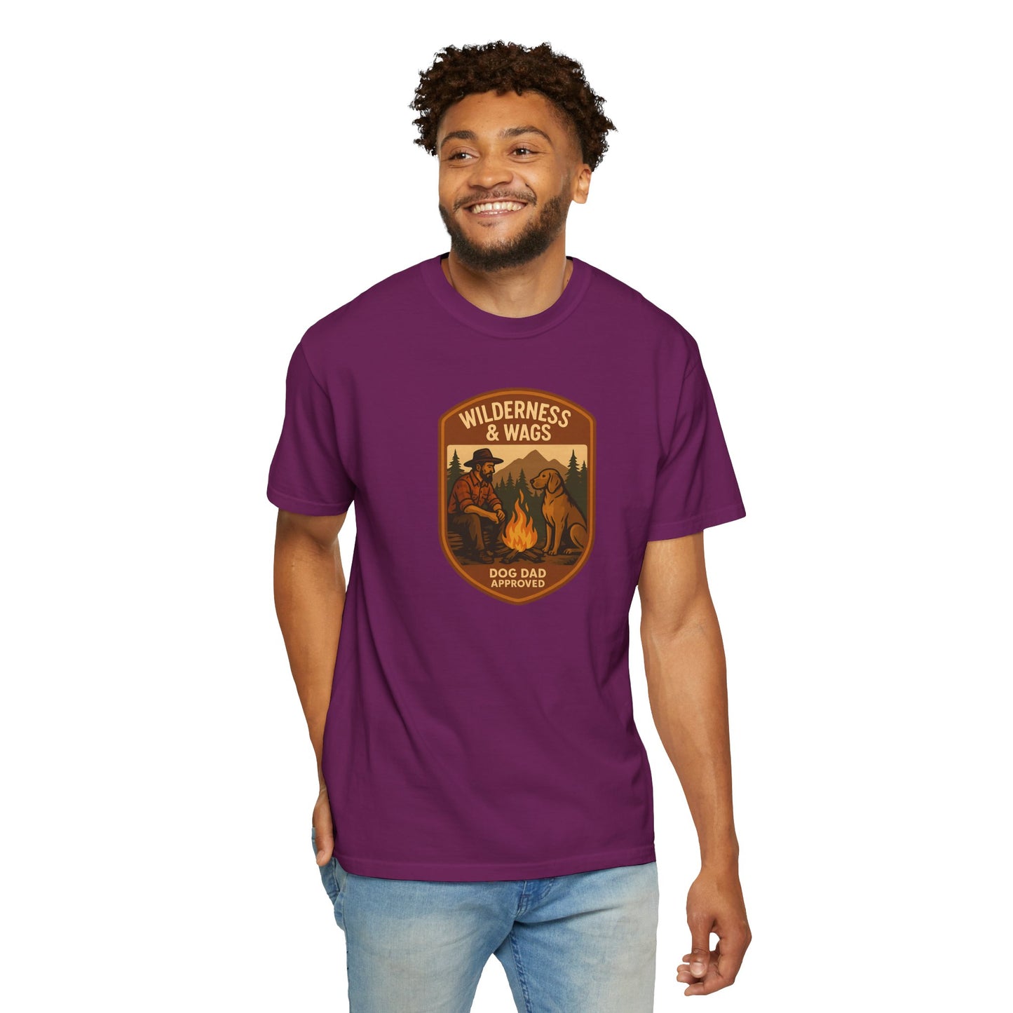 Wilderness & Wags Dog Dad Unisex T-Shirt, Dog Lover Gift, Camping Tee, Father’s Day Apparel, Nature-Inspired Shirt