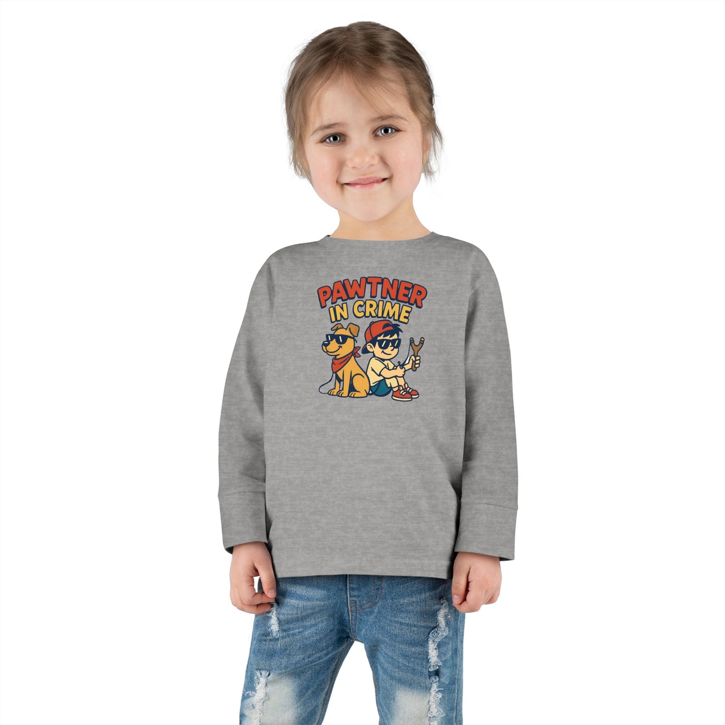 Cute Toddler Long Sleeve Tee with 'Pawtner in Crime' Design, Funny Kids Shirt, Pet Lover Gift, Toddler Birthday Outfit, Animal Theme Tee