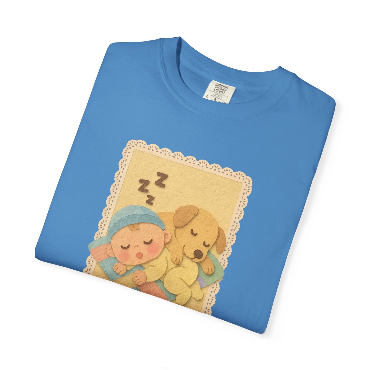 Cute Dreamy T-Shirt, Cartoon Sleepy Baby and Puppy Design, Cozy Gift for Kids, Fun Sleepwear, Nursery Decor, Pet Lover Gift