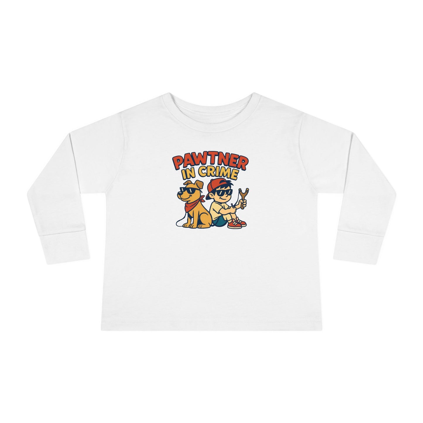 Cute Toddler Long Sleeve Tee with 'Pawtner in Crime' Design, Funny Kids Shirt, Pet Lover Gift, Toddler Birthday Outfit, Animal Theme Tee