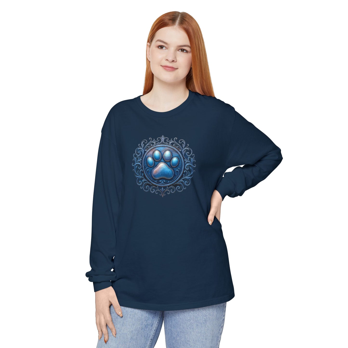 Paw Print Long Sleeve T-Shirt for Pet Lovers | Cozy Gift for Animal Enthusiasts, Casual Wear, Dog Mom Gift, Unique Pet Tee, Everyday Fashion