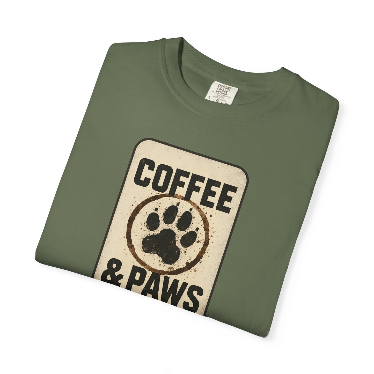 Coffee & Paws Unisex Garment-Dyed T-shirt, Dog Lover Tee, Pet Owner Gift, Coffee Lover Shirt, Animal Enthusiast Apparel, Casual Wear