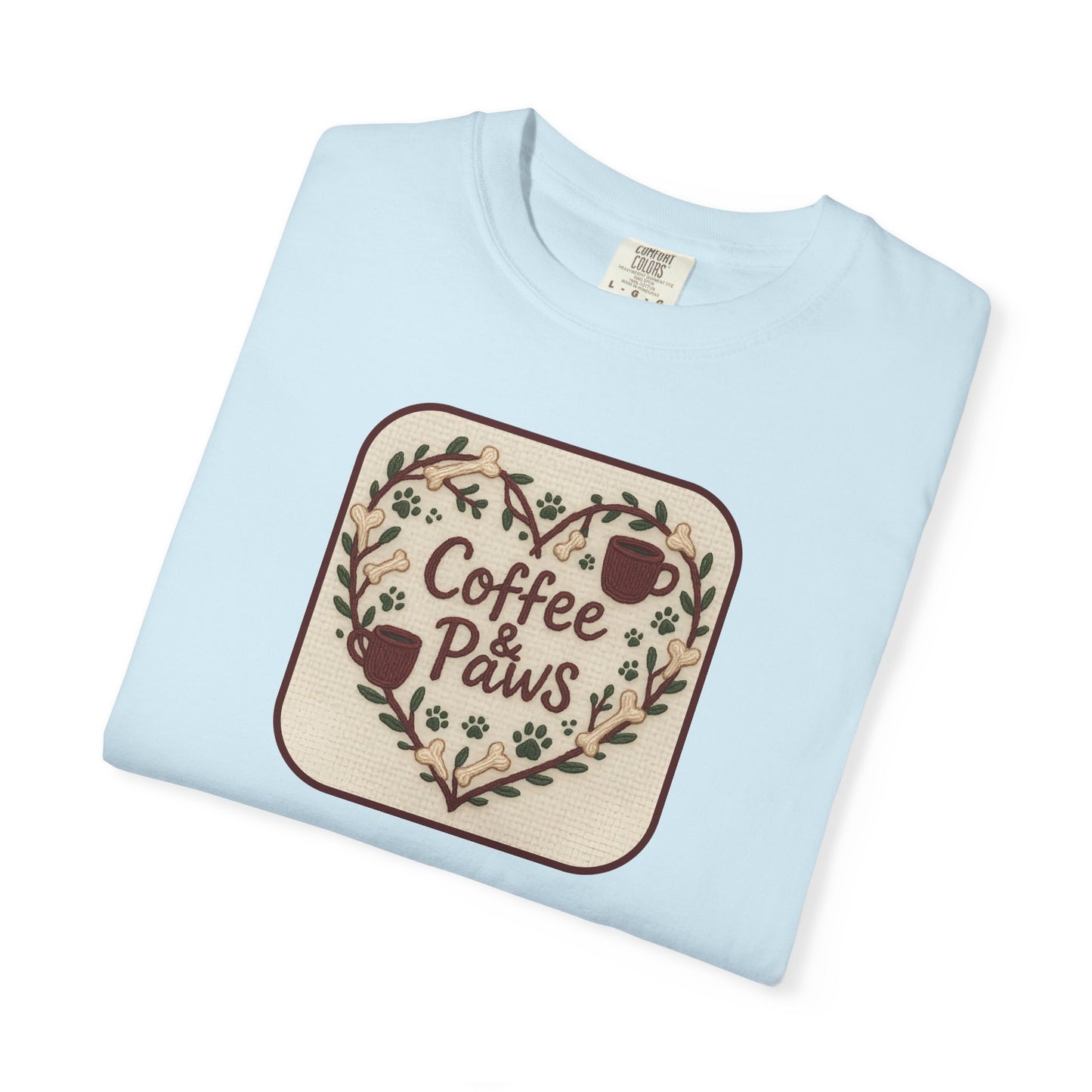 Coffee Paws Unisex Garment-Dyed T-shirt, Cute Coffee Lover Tee, Gift for Dog Owners, Nature-Inspired Shirt, Cozy Casual Wear