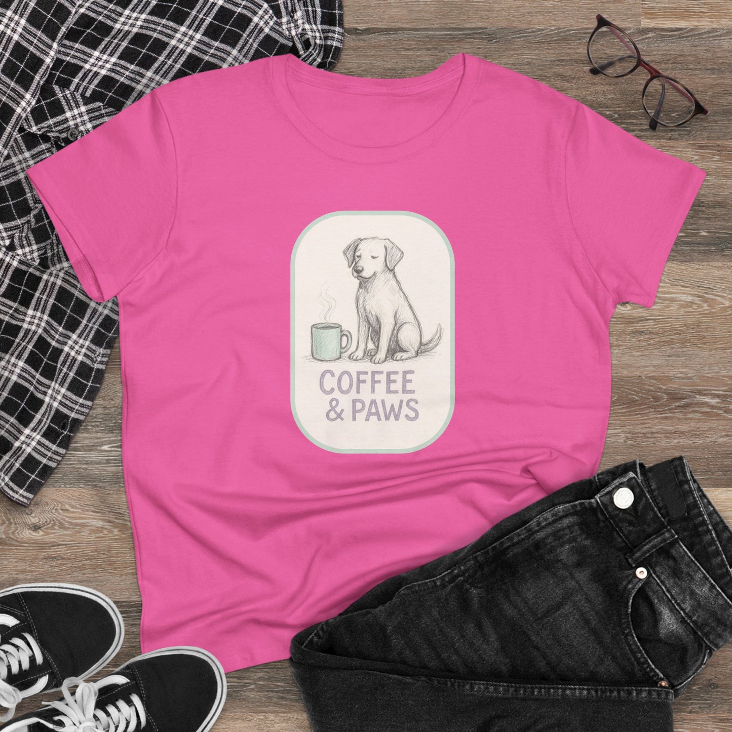 Copy of Coffee & Paws Women's Tee - Cozy Cotton Shirt for Pet Lovers, Casual Wear, Gift for Dog Owners, Dog Mom Merchandise, Animal Lover Tee