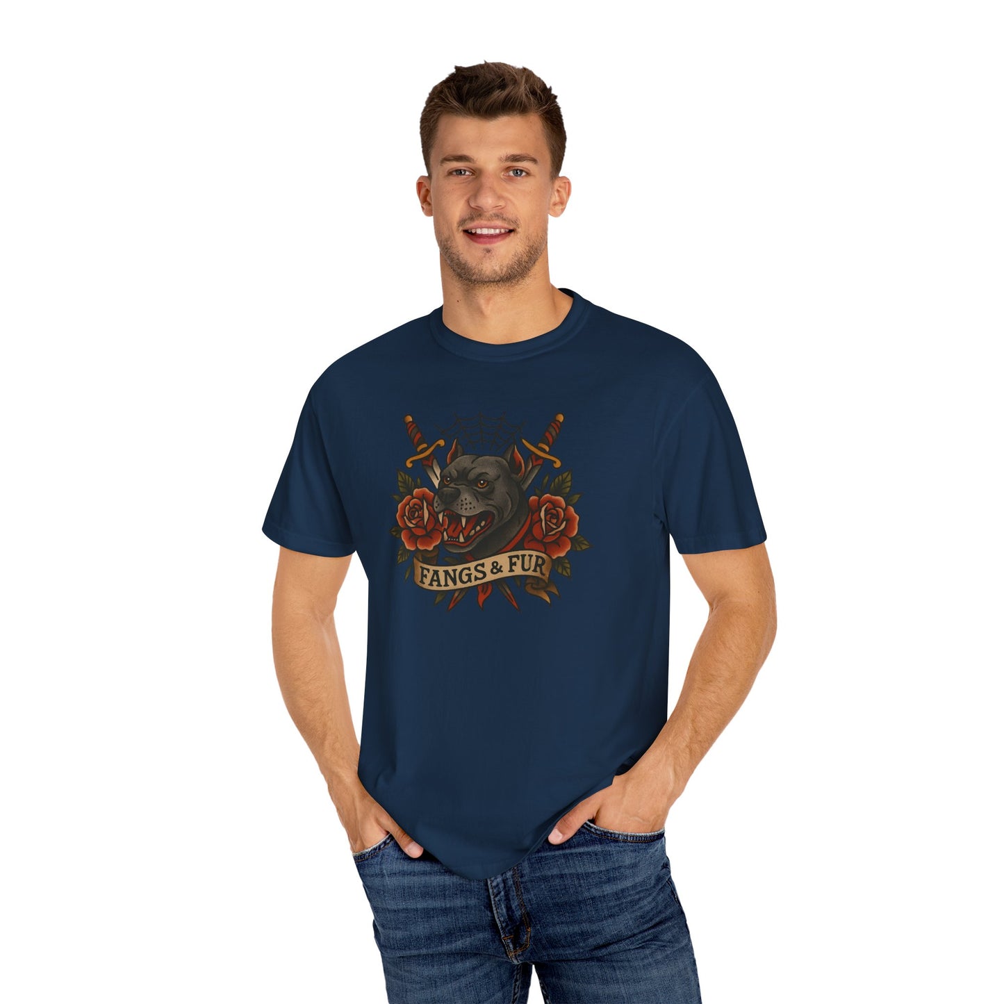 Fangs & Fur Unisex T-Shirt, Gothic Tee, Halloween Apparel, Alternative Fashion, Cat & Rose Design, Graphic T-Shirt