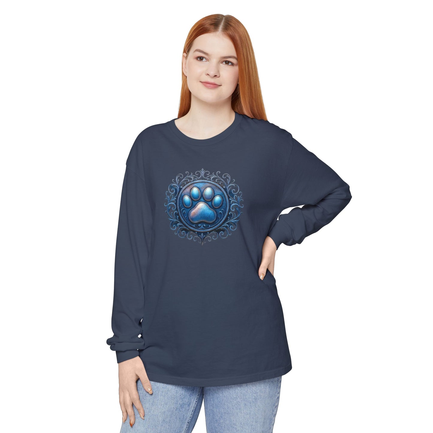 Paw Print Long Sleeve T-Shirt for Pet Lovers | Cozy Gift for Animal Enthusiasts, Casual Wear, Dog Mom Gift, Unique Pet Tee, Everyday Fashion