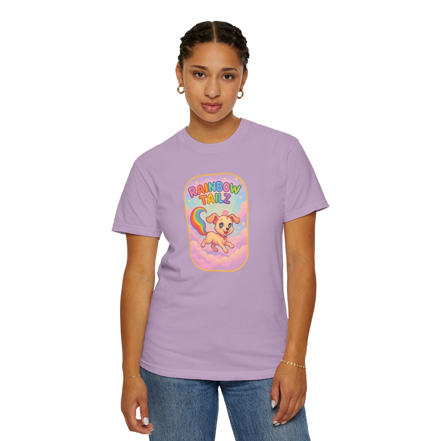 Cute Pet T-Shirt, Rainbow Tail Tee, Graphic Tee for Dog Lovers, Birthday Gift, Cozy Casual Wear, Mother's Day Gift