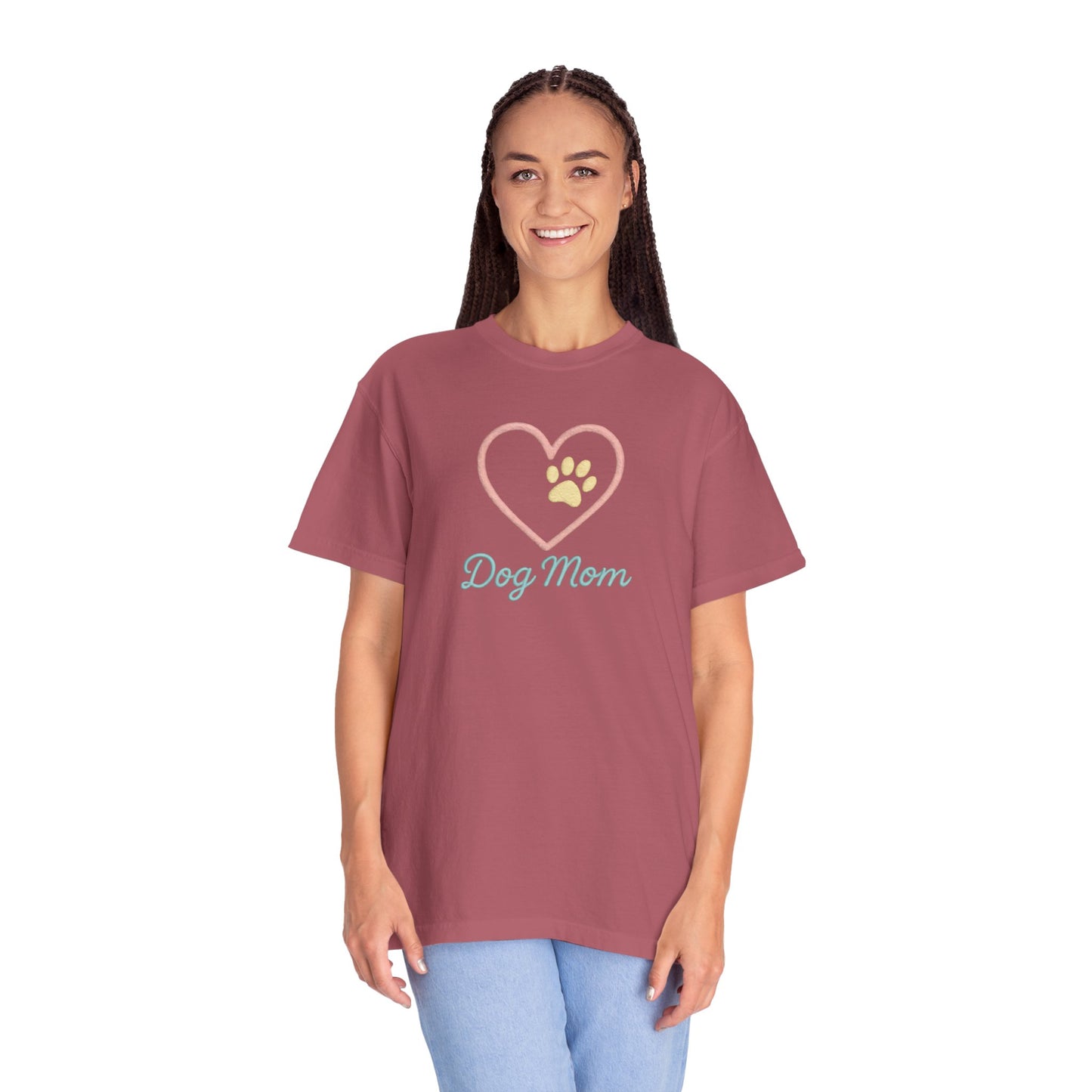 Dog Mom T-Shirt, Garment-Dyed Tee for Dog Owners, Perfect Gift for Pet Lovers, Casual Wear, Animal Lover Shirt