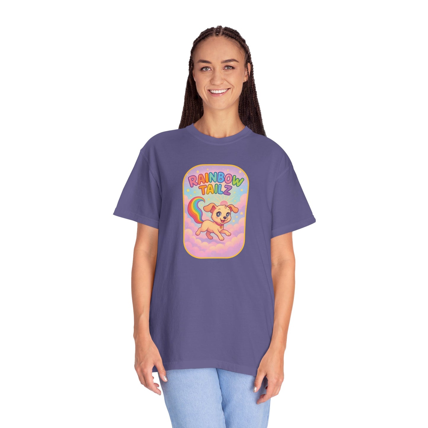 Cute Pet T-Shirt, Rainbow Tail Tee, Graphic Tee for Dog Lovers, Birthday Gift, Cozy Casual Wear, Mother's Day Gift