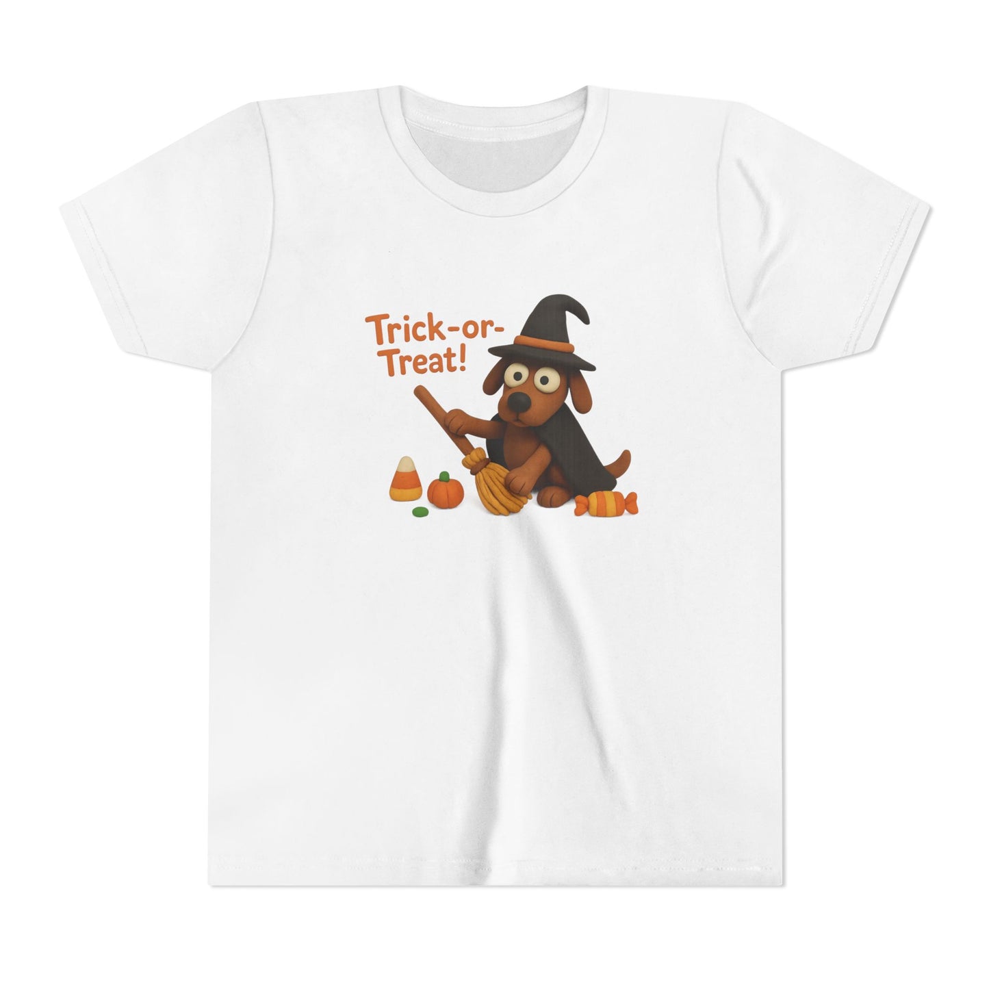 Halloween Dog Trick-or-Treat Youth Tee, Cute Kids T-Shirt, Fall Apparel, Halloween Costume, Gift for Kids, Fun Dog Shirt