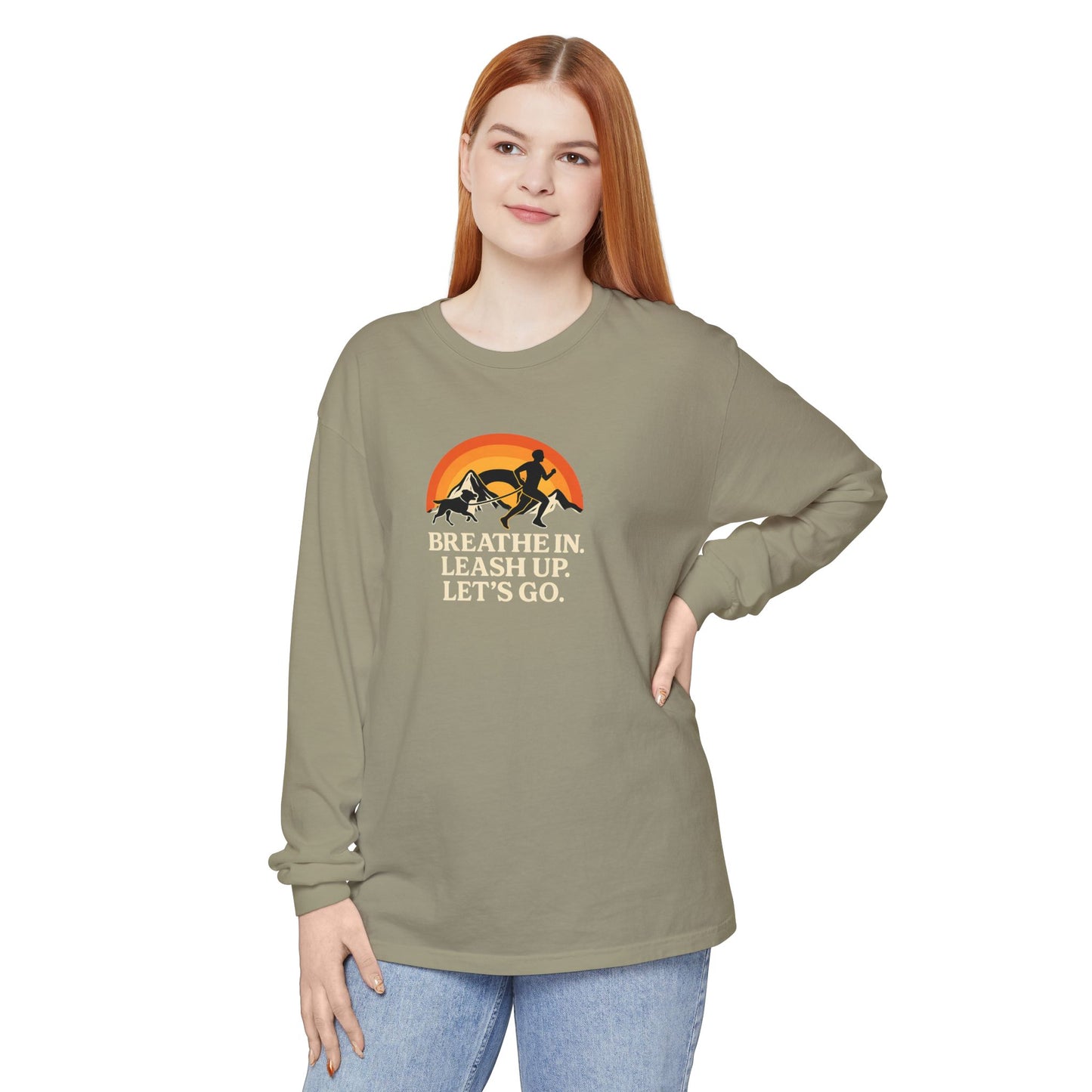 Canicross Unisex Long Sleeve T-Shirt - 'Breathe In, Leash Up, Let's Go'