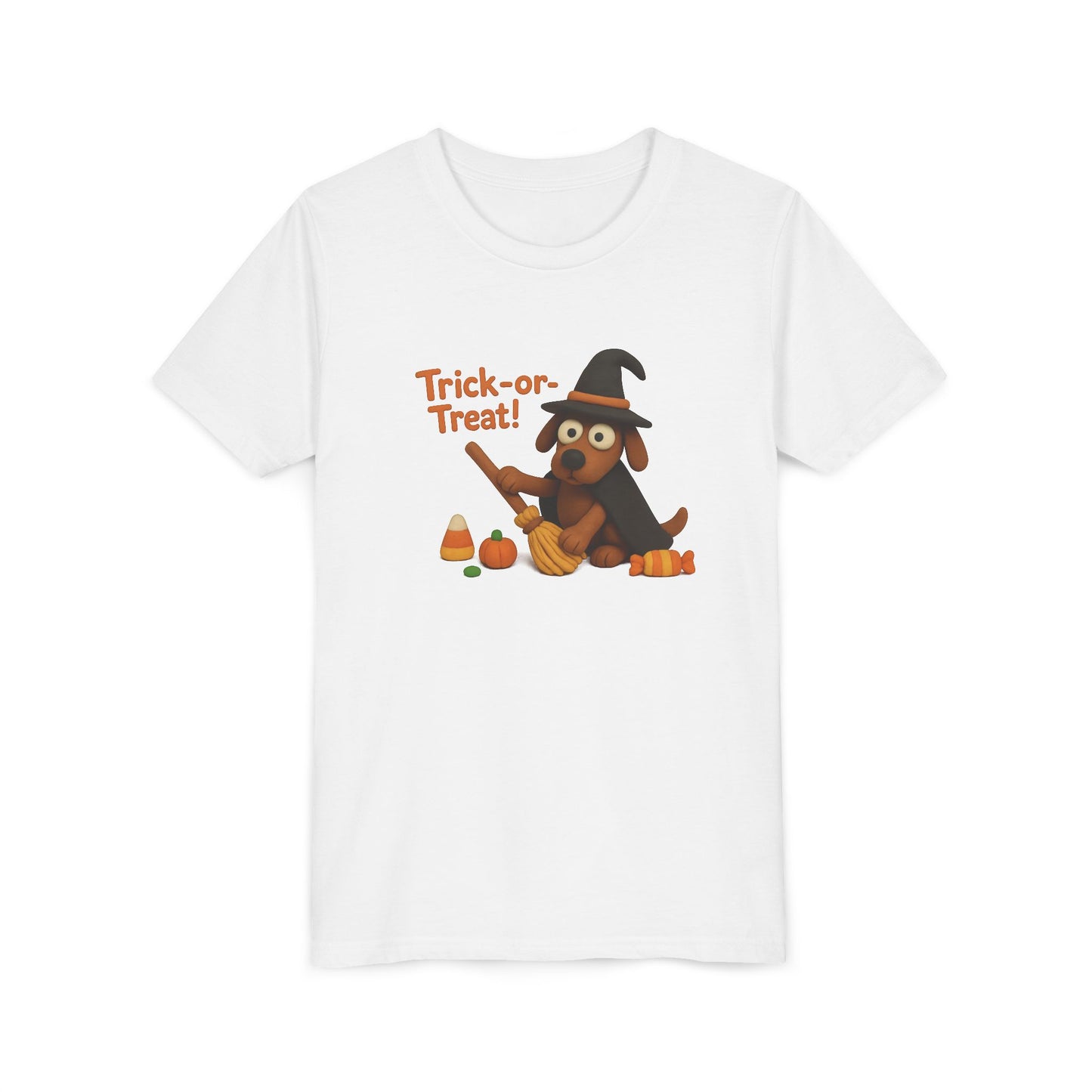 Halloween Dog Trick-or-Treat Youth Tee, Cute Kids T-Shirt, Fall Apparel, Halloween Costume, Gift for Kids, Fun Dog Shirt