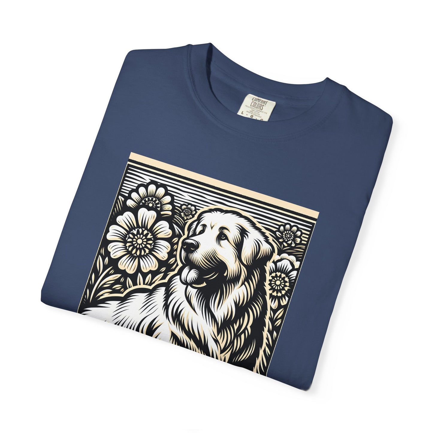 Great Pyrenees - Unisex Dog Lover T-Shirt - Garment-Dyed Vintage Floral Design