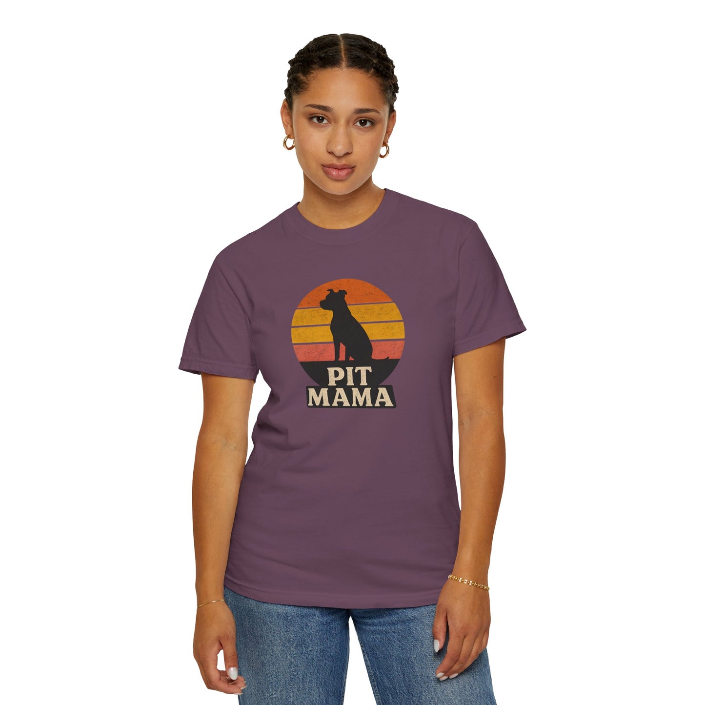 PIT MAMA Unisex Garment-Dyed T-Shirt, Dog Lover Gift, Pet Mom Apparel, Casual Tee, Perfect for Everyday Wear