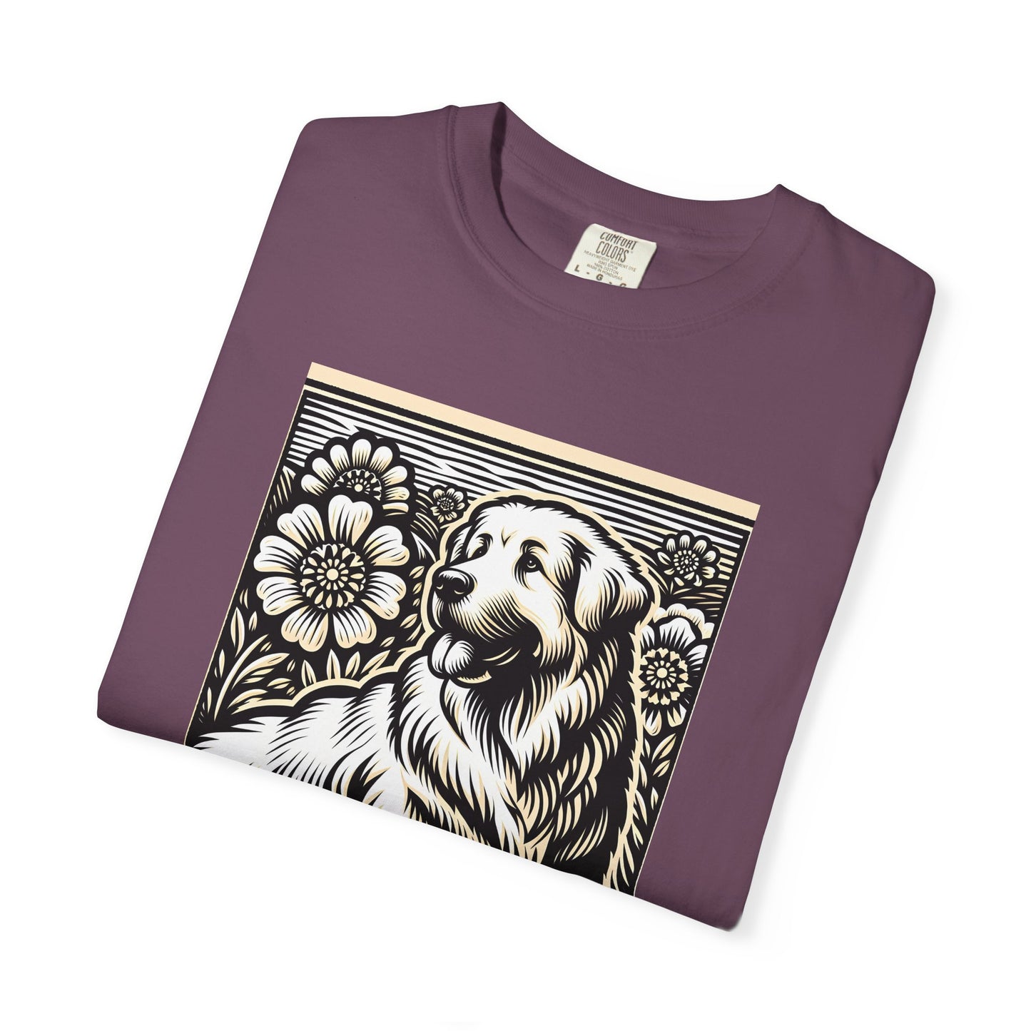 Great Pyrenees - Unisex Dog Lover T-Shirt - Garment-Dyed Vintage Floral Design