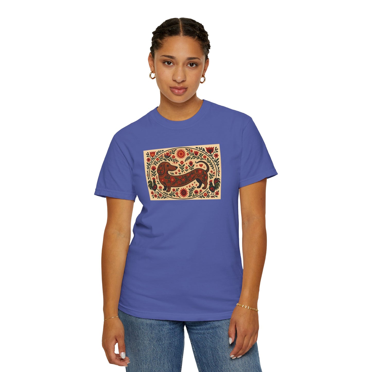 Artistic Garment-Dyed Unisex T-Shirt - Handcrafted Floral Design