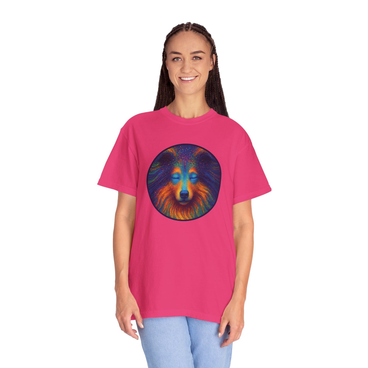 Vibrant Art T-Shirt, Psychedelic Collie Shirt, Unisex Tee, Unique Graphic Tee, Bohemian Style T-Shirt, Nature Lover Gift