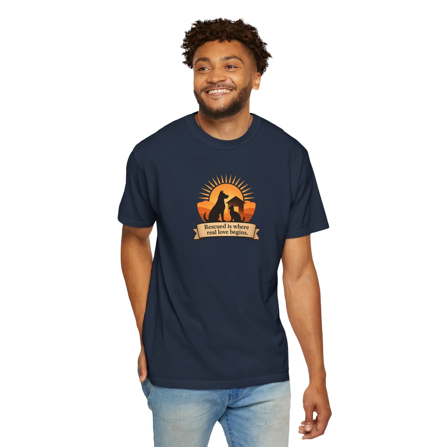 Rescued Is Where Real Love Begins Unisex Garment-Dyed T-Shirt - Perfect for Outdoor Lovers, Hiking, Gifts, Nature Enthusiasts, Casual Wear