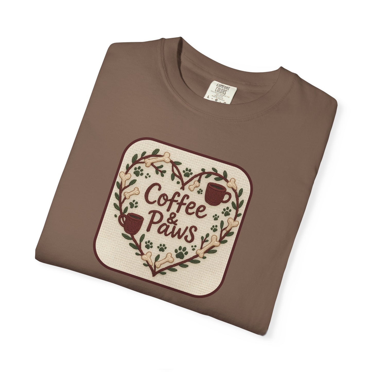 Coffee Paws Unisex Garment-Dyed T-shirt, Cute Coffee Lover Tee, Gift for Dog Owners, Nature-Inspired Shirt, Cozy Casual Wear