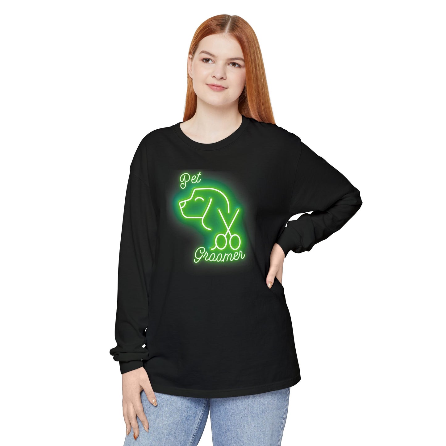 Neon Green Pet Groomer Long Sleeve T-Shirt - Perfect Gift for Dog Lovers