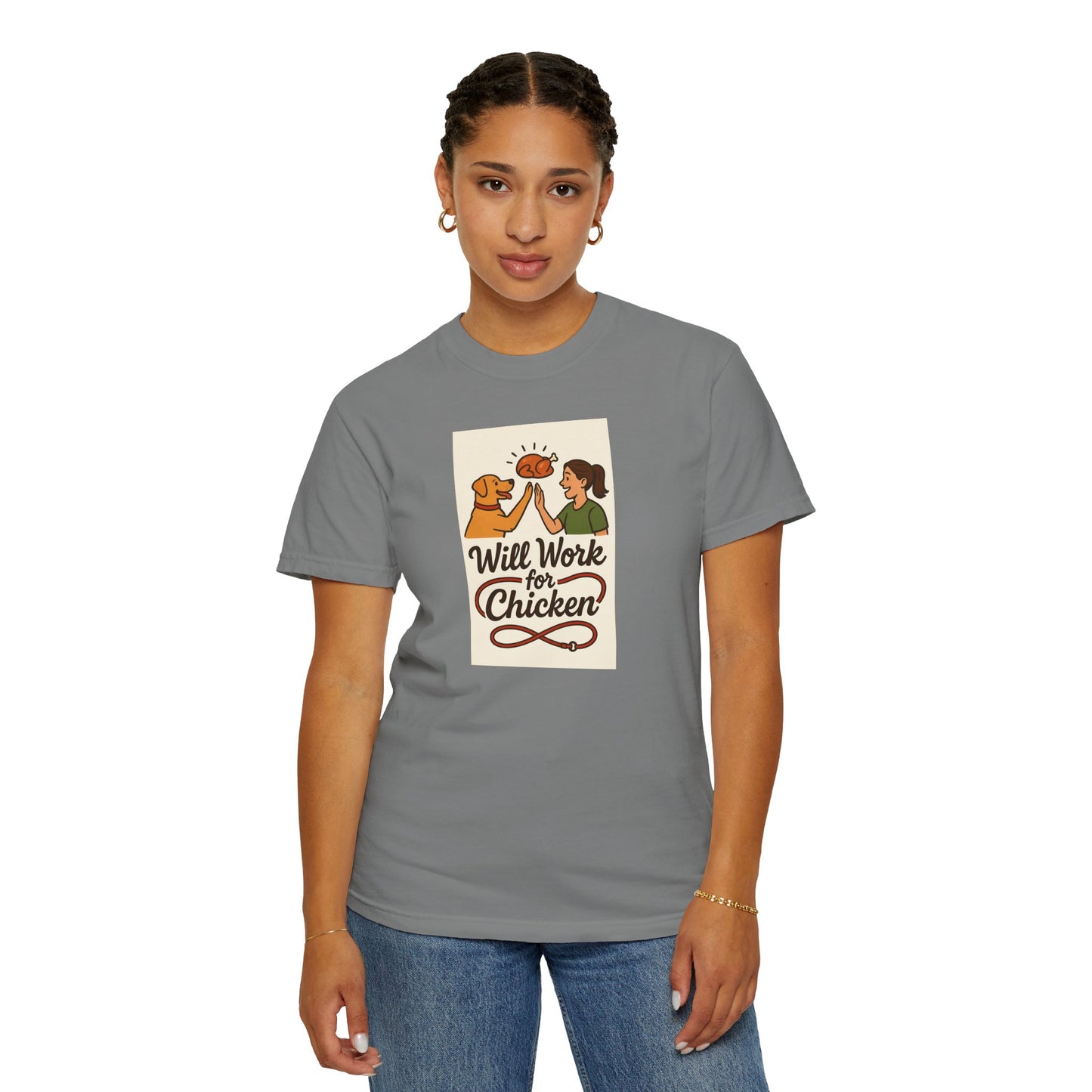 Will Work for Chicken Unisex T-Shirt | Pet Lover Gift, Funny Dog Tee, Casual Wear, Unique Animal Lover Apparel, Gift for Dog Parents