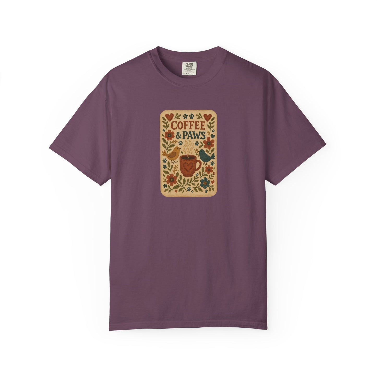 Coffee and Paws Unisex T-Shirt | Cute Pet Lover Tee, Gift for Dog Owners, Casual Wear, Animal Lover Apparel, Perfect for Coffee Lovers