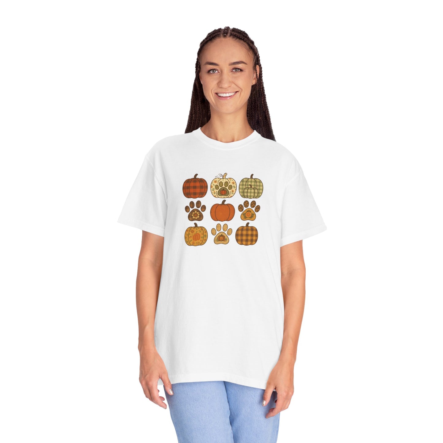 Fall Pumpkin Paw Print Unisex T-Shirt, Cozy Autumn Tee, Harvest Festivity Shirt, Pet Lover Gift, Seasonal Apparel