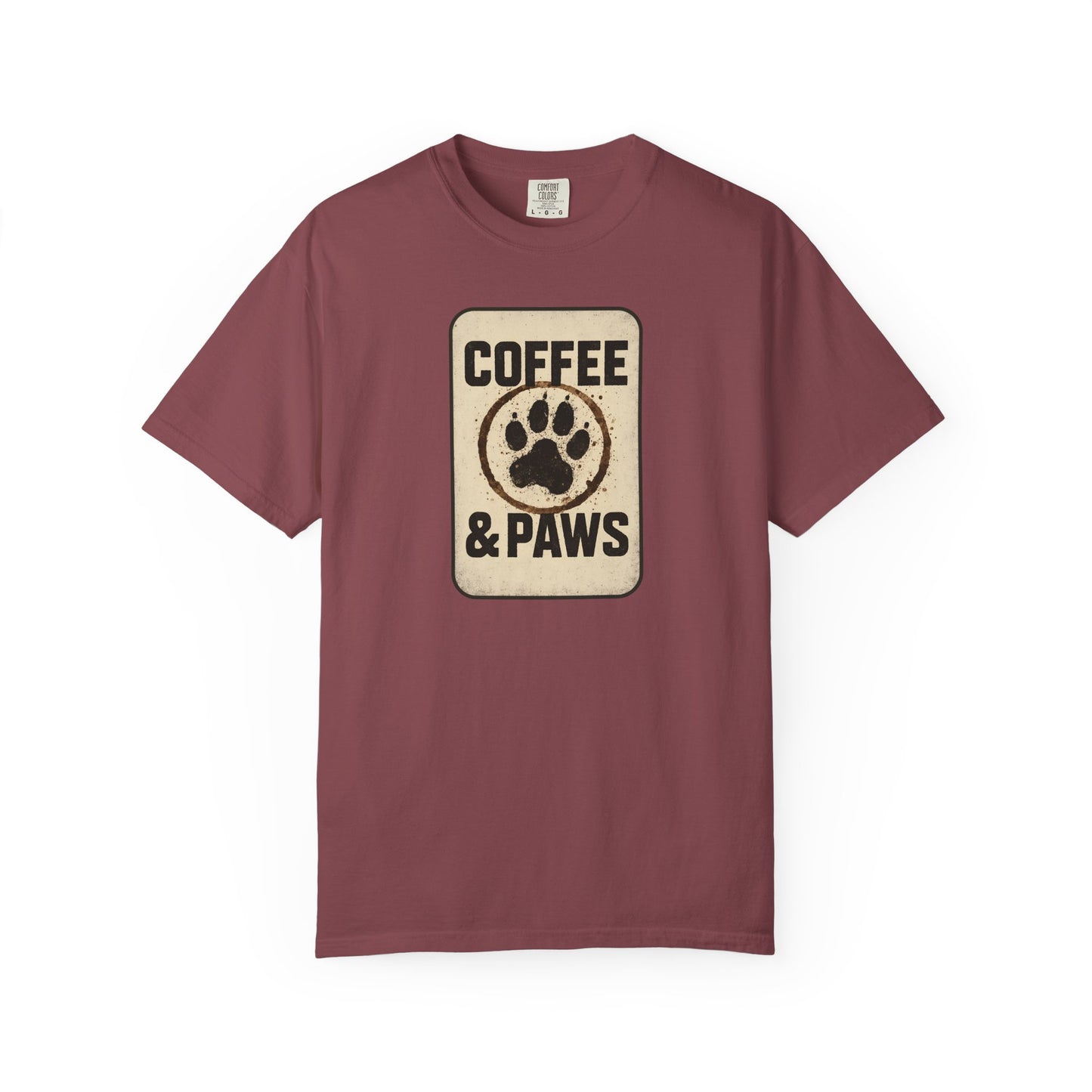 Coffee & Paws Unisex Garment-Dyed T-shirt, Dog Lover Tee, Pet Owner Gift, Coffee Lover Shirt, Animal Enthusiast Apparel, Casual Wear