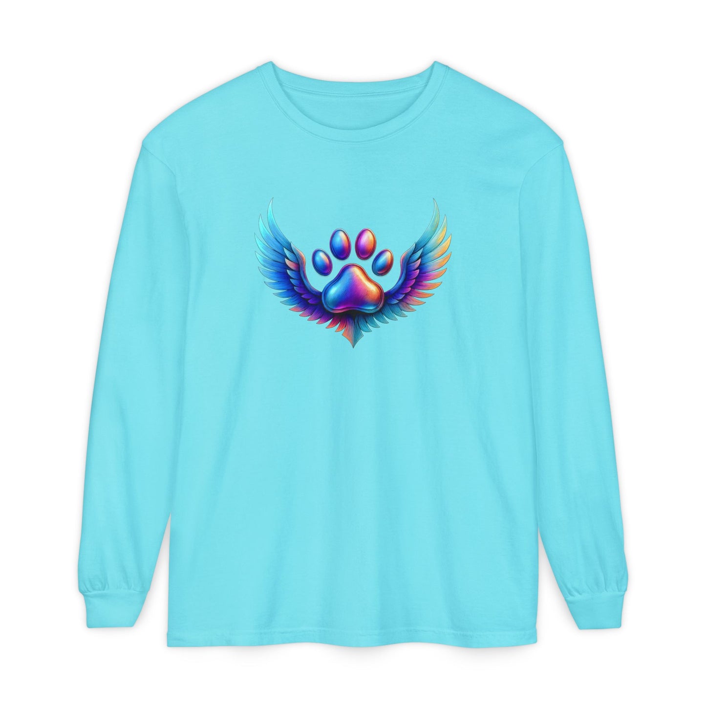 Colorful Paw Print Long Sleeve T-Shirt, Animal Lover Gift, Pet Memorial Tee, Winged Paw Shirt, Unisex Graphic Tee
